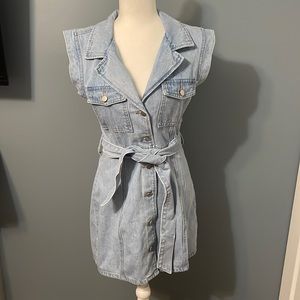 Belted button down jean dress